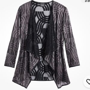 Chico's Traveller Cardigan Women’s SZ 2 (lrg) Deco Lace metallic Black